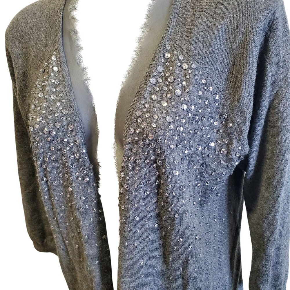 Halogen Xl Gray Jem Beaded Open-Front Cardigan Sw… - image 7